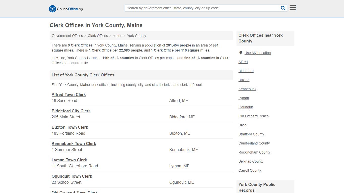 Clerk Offices - York County, ME (County & Court Records)